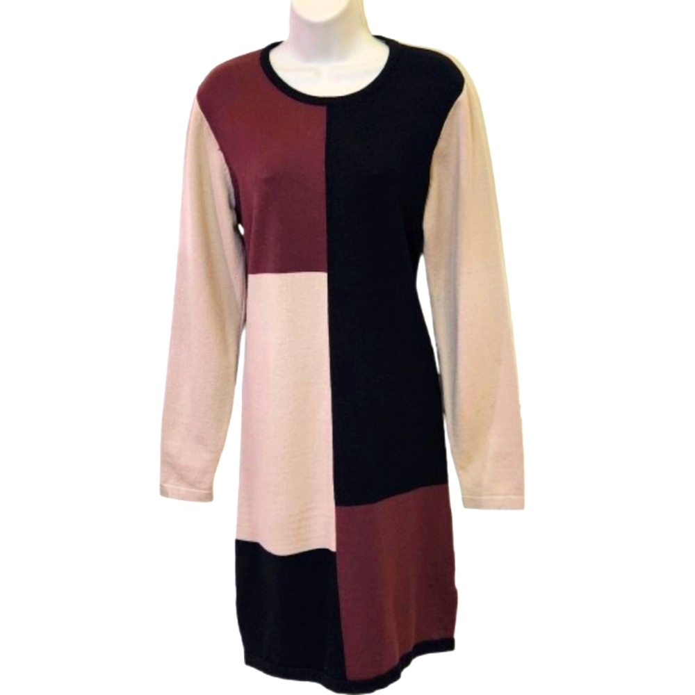 ARIANNA By HOWARD'S Chestnut Brown/Black/Tan Block Sweater Dress, X-Large, NWT